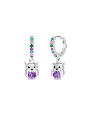 Pendientes Niña Buhó con Circonitas Multicolor en Plata de Ley