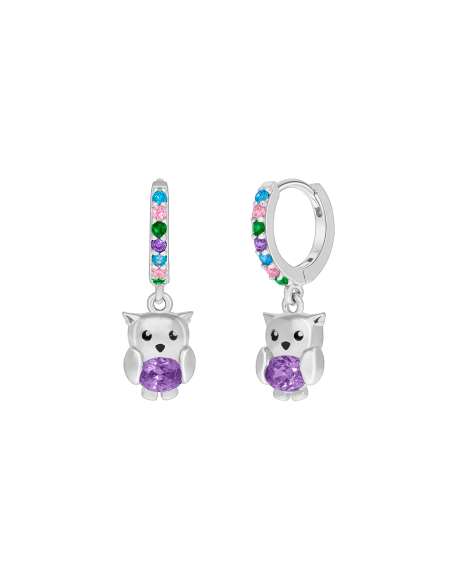 Pendientes Niña Buhó con Circonitas Multicolor en Plata de Ley