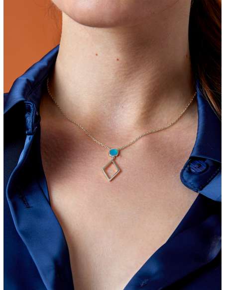 Collar Marea con Piedra Azul y Colgante Geométrico en Plata