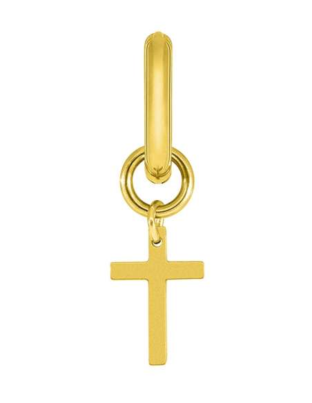 Pendiente Aro con Cruz de Acero Chapado en Oro para Hombre | Joyería Jiménez Santa Pola