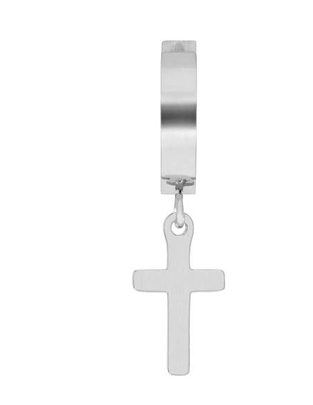 Pendiente Aro con Cruz de Acero Inoxidable para Hombre | Joyería Jiménez Santa Pola