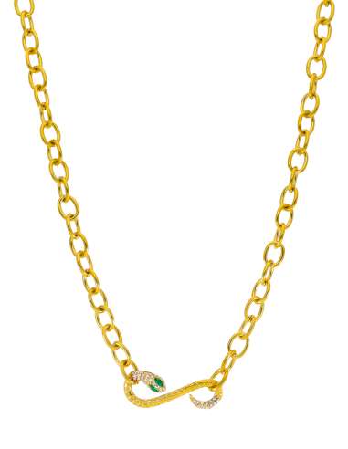 Collar para Mujer de Acero Dorado con Serpiente y Circonitas Verdes - Marea D03107/AB