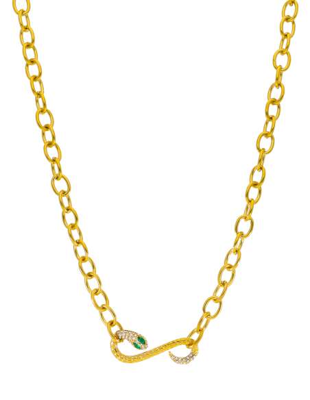 Collar para Mujer de Acero Dorado con Serpiente y Circonitas Verdes - Marea D03107/AB