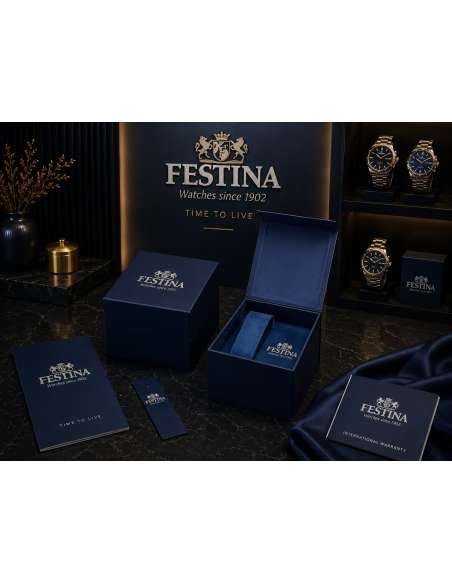 Reloj para Hombre Cronógrafo en Acero con Esfera Blanca y Detalles Azules - Festina F20374/4