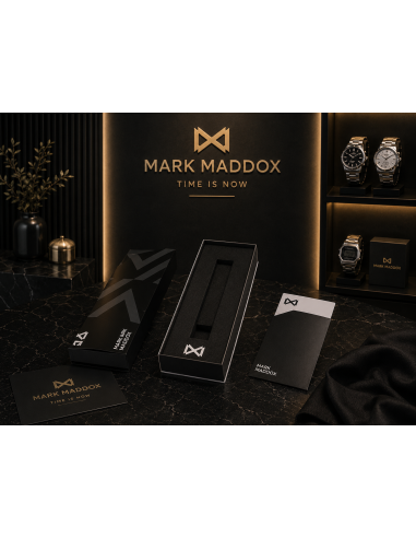 Reloj para Mujer de Acero con Correa de Malla Dorada y Esfera Negra con Corona - Mark Maddox MM0101-55