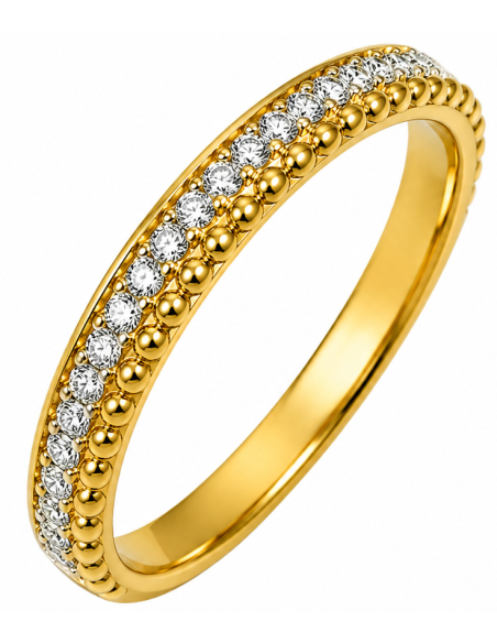 Anillo para Mujer con Circonitas y Bolitas - Oro Amarillo 18K