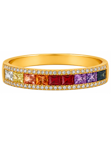 Anillo para Mujer con Circonitas de Colores - Oro Amarillo 18K