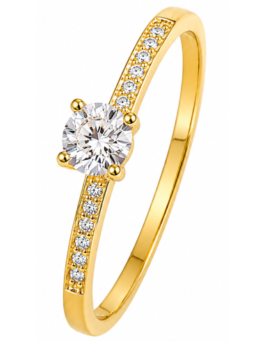Anillo para Mujer Tipo Solitario con Circonitas - Oro Amarillo 18K