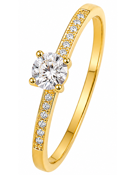 Anillo para Mujer Tipo Solitario con Circonitas - Oro Amarillo 18K
