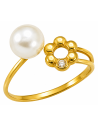 Anillo para Mujer con Perla y Flor - Oro Amarillo 18K