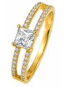 Anillo para Mujer Tipo Solitario con Circonita Cuadrada y Doble Aro - Oro Amarillo 18K