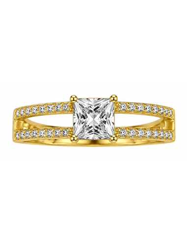 Anillo para Mujer Tipo Solitario con Circonita Cuadrada y Doble Aro - Oro Amarillo 18K