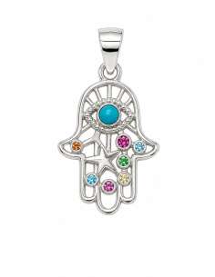 Colgante para Mujer Mano de Fátima con Circonitas de Colores - Plata de Ley