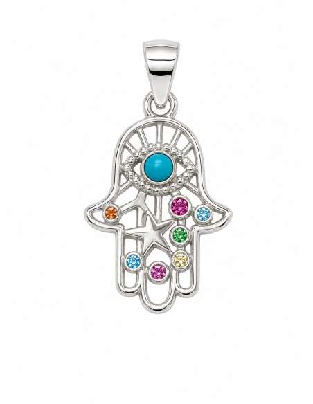 Colgante para Mujer Mano de Fátima con Circonitas de Colores - Plata de Ley