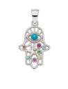 Colgante para Mujer Mano de Fátima con Circonitas de Colores - Plata de Ley