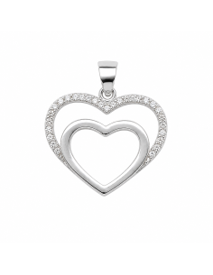 Colgante para Mujer Corazón Doble con Circonitas - Plata de Ley