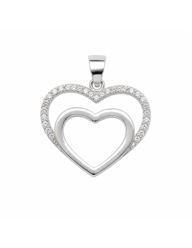 Colgante para Mujer Corazón Doble con Circonitas - Plata de Ley