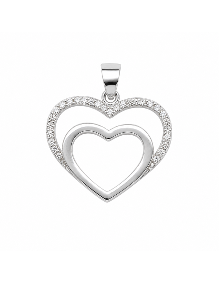 Colgante para Mujer Corazón Doble con Circonitas - Plata de Ley