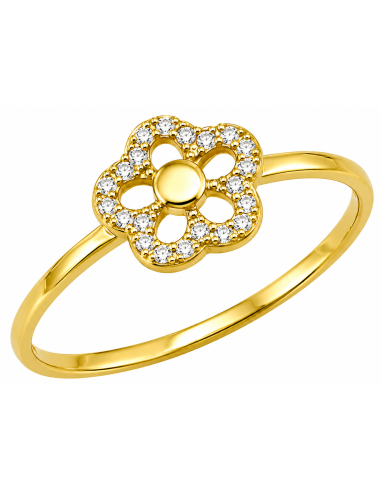Anillo para Mujer en forma de Flor con Circonitas - Oro Amarillo 18K