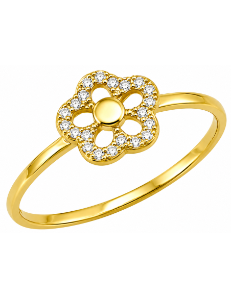 Anillo para Mujer en forma de Flor con Circonitas - Oro Amarillo 18K