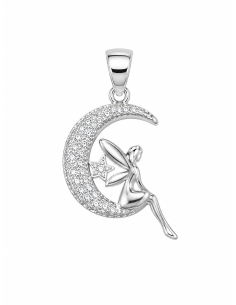 Colgante para Mujer Hada sobre Luna con Circonitas - Plata de Ley