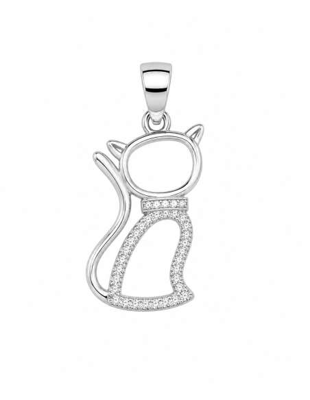 Colgante para Mujer Gato Calado con Circonitas - Plata de Ley