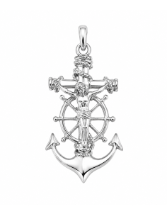 Colgante Cristo Crucificado con Cruz, Ancla y Timón - Plata de ley