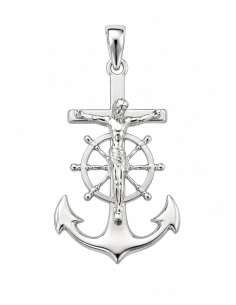 Colgante Marinero Virgen del Carmen con Ancla y Timón - Plata de Ley
