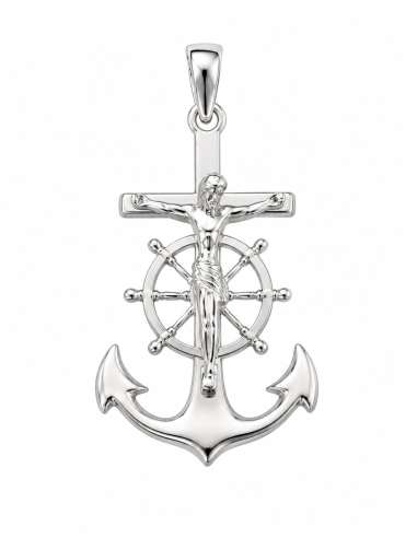 Colgante Marinero Virgen del Carmen con Ancla y Timón - Plata de Ley
