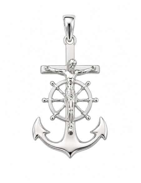 Colgante Marinero Virgen del Carmen con Ancla y Timón - Plata de Ley