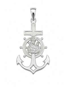 Colgante Marinero Virgen del Carmen con Ancla y Timón - Plata de Ley