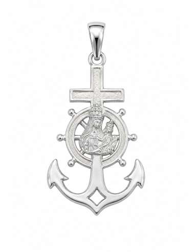 Colgante Marinero Virgen del Carmen con Ancla y Timón - Plata de Ley