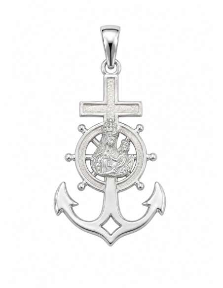 Colgante Marinero Virgen del Carmen con Ancla y Timón - Plata de Ley