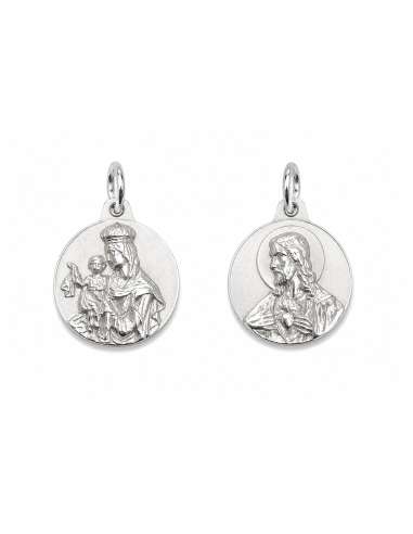 Medalla Escapulario Virgen del Carmen y Corazón de Jesús - Plata de ley