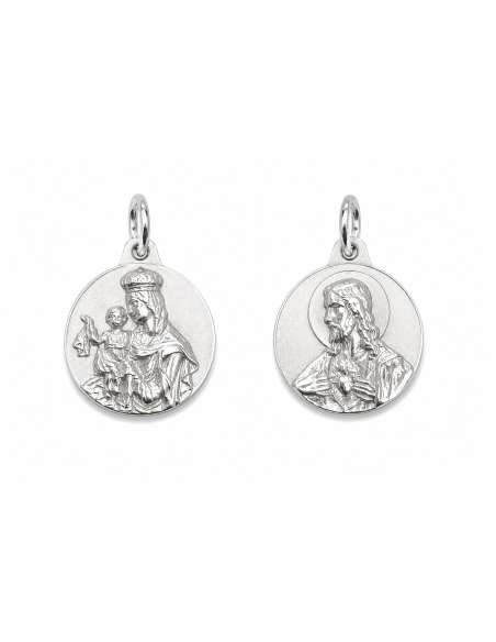 Medalla Escapulario Virgen del Carmen y Corazón de Jesús - Plata de ley