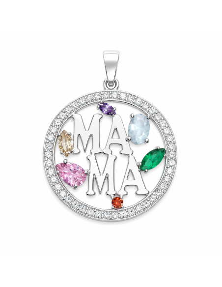 Colgante Mamá con Circonitas Multicolor - Plata de Ley