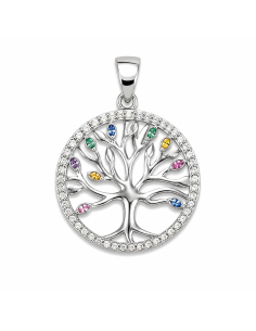 Colgante Árbol de la Vida con Circonitas Multicolor - Plata de Ley