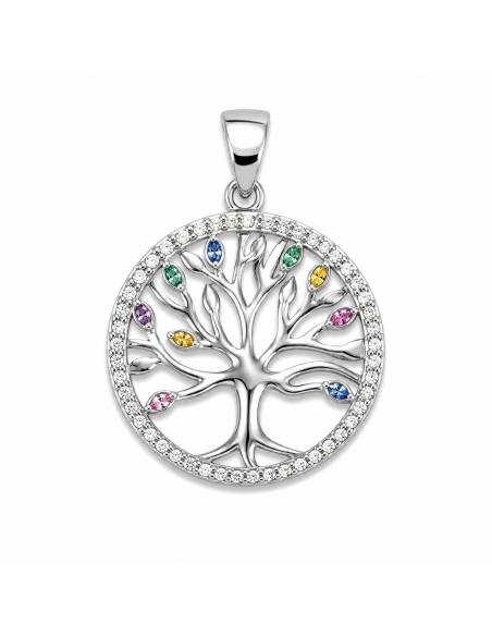 Colgante Árbol de la Vida con Circonitas Multicolor - Plata de Ley