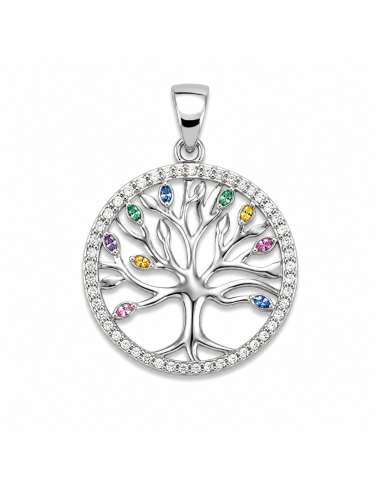 Colgante Árbol de la Vida con Circonitas Multicolor - Plata de Ley
