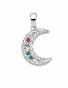 Colgante Luna Creciente con Circonitas Multicolor - Plata de Ley