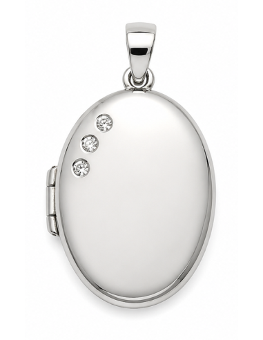 Guardapelo Reliquiario Ovalado con Circonitas - Plata de Ley