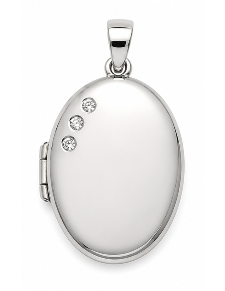 Guardapelo Reliquiario Ovalado con Circonitas - Plata de Ley