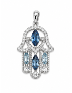 Colgante Mano de Fátima con Circonitas Azules - Plata de Ley