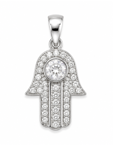 Colgante Mano de Fátima con Circonita Blanca - Plata de Ley