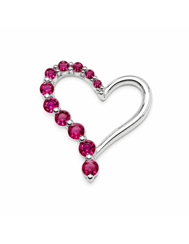 Colgante Corazón Asimétrico con Circonitas Fucsia - Plata de Ley