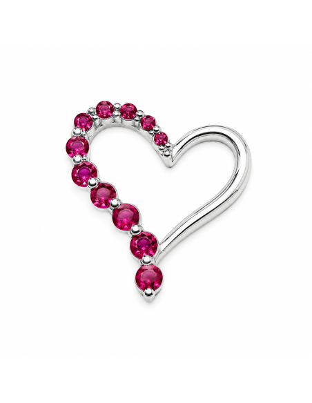 Colgante Corazón Asimétrico con Circonitas Fucsia - Plata de Ley