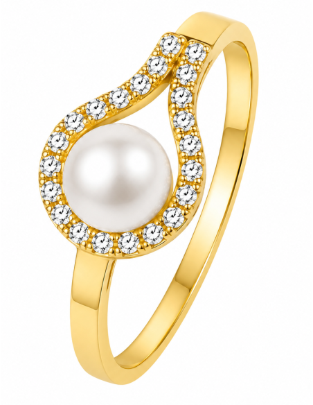Anillo para Mujer Perla con Circonitas - Oro Amarillo 18K