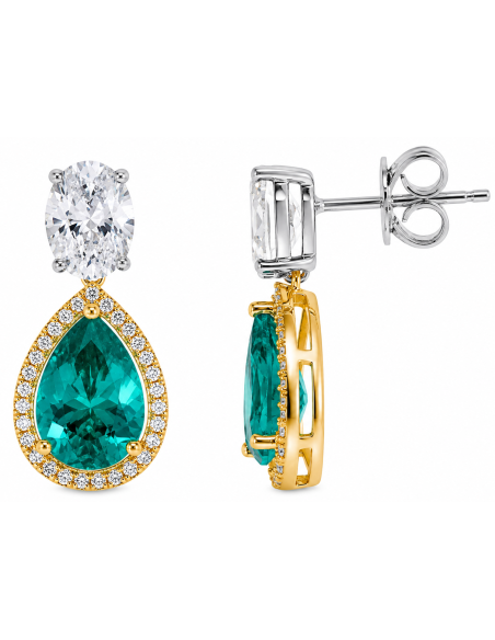 Pendientes para Mujer de Plata Dorada con Circonitas y Cristal Verde Esmeralda - Salvatore 136A0810