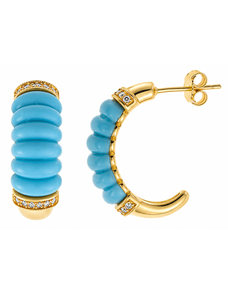 Pendientes para Mujer Medio Aro con Circonitas de Plata Dorada - Salvatore 277AM003