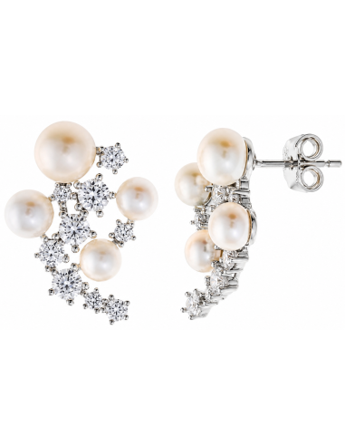 Pendientes para Mujer de Plata Rodiada con Circonitas y Perlas - Salvatore 272A0032
